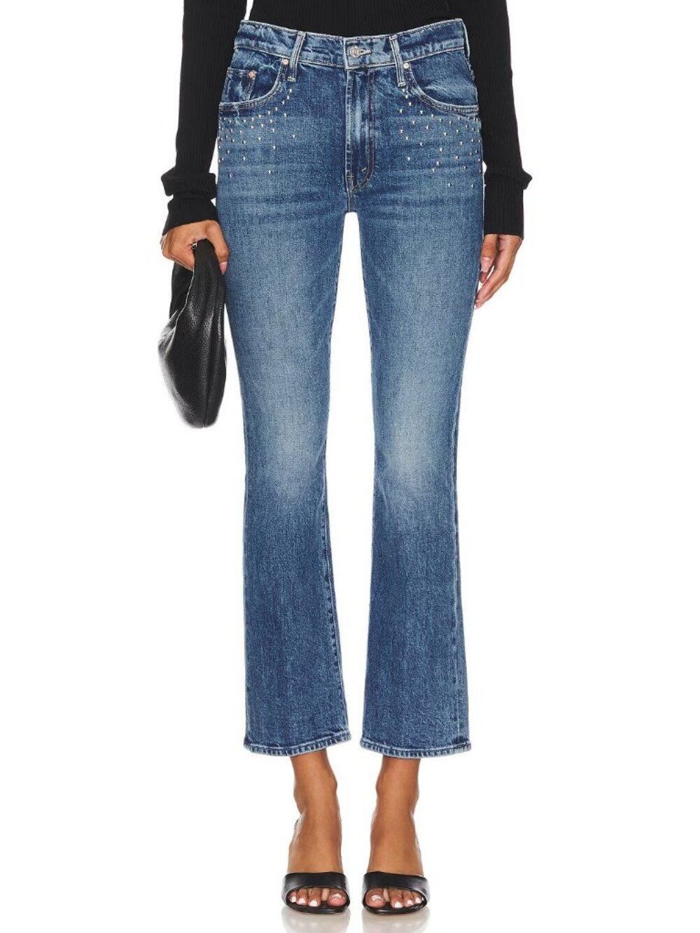 Mother Superior The Insider Flood Jeans Metal Magic Womens Size 25 Studded Flare
